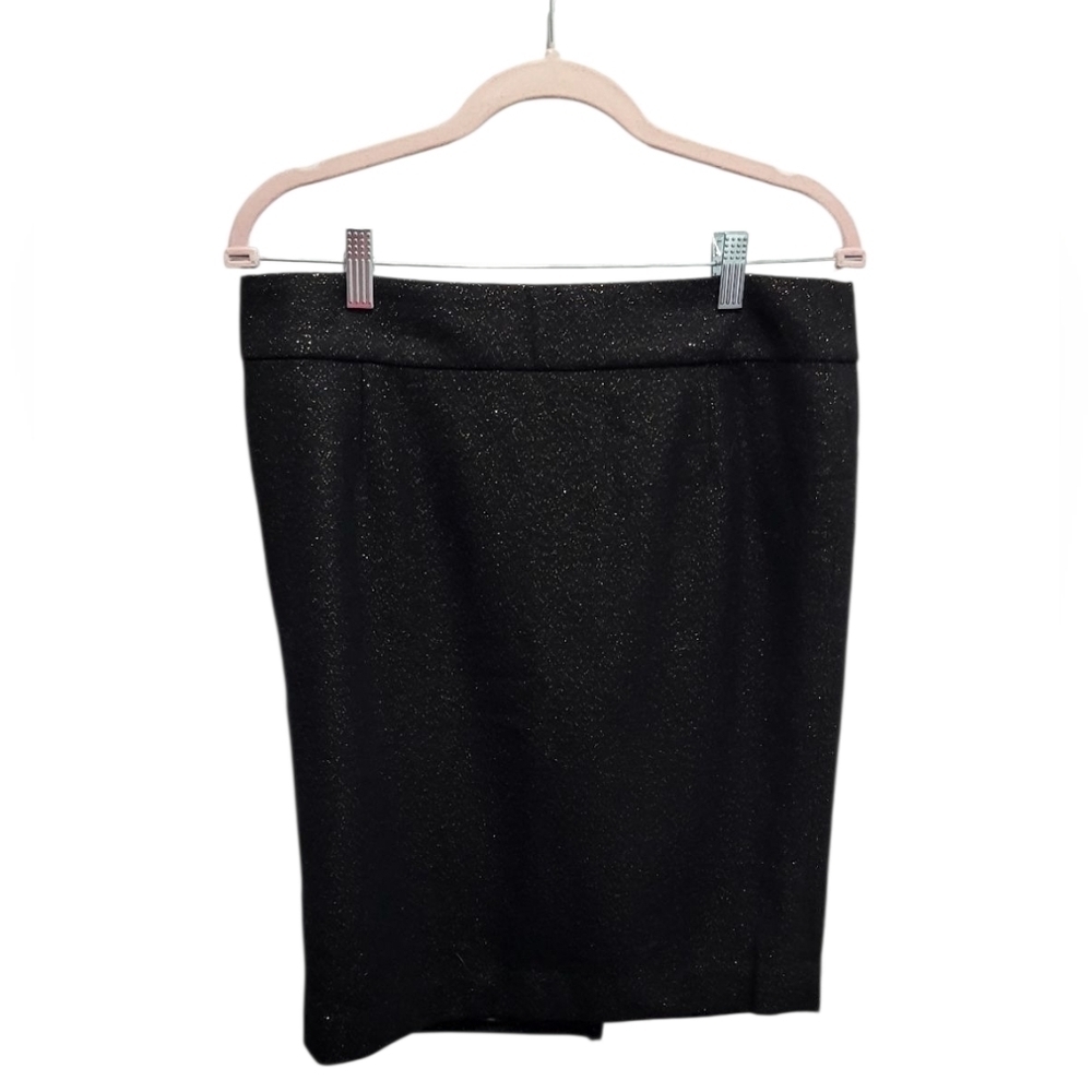 J.Crew Wool Blend Shimmer Pencil Skirt Black Size 10 Work Office Evening